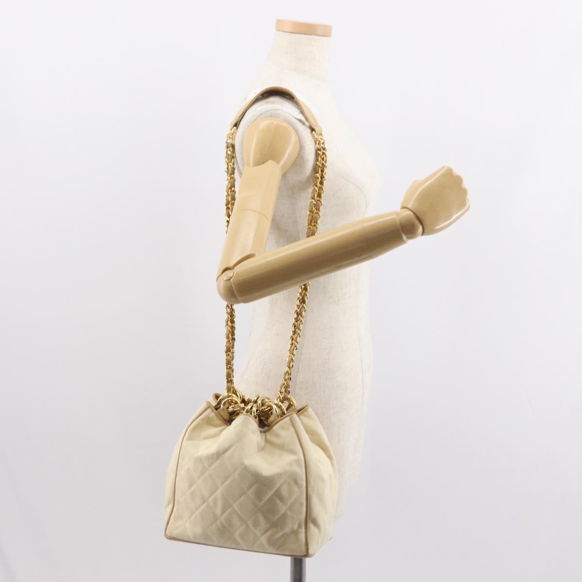 CHANEL Matelasse Chain Shoulder Bag Canvas Beige Gold CC Auth BA7293
