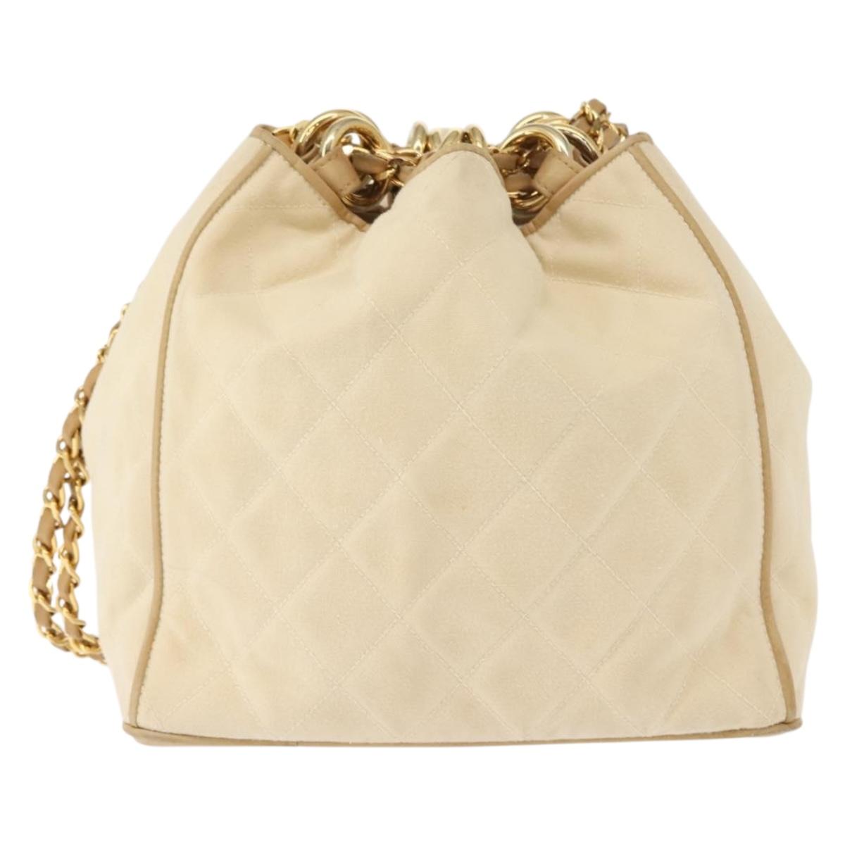 CHANEL Matelasse Chain Shoulder Bag Canvas Beige Gold CC Auth BA7293