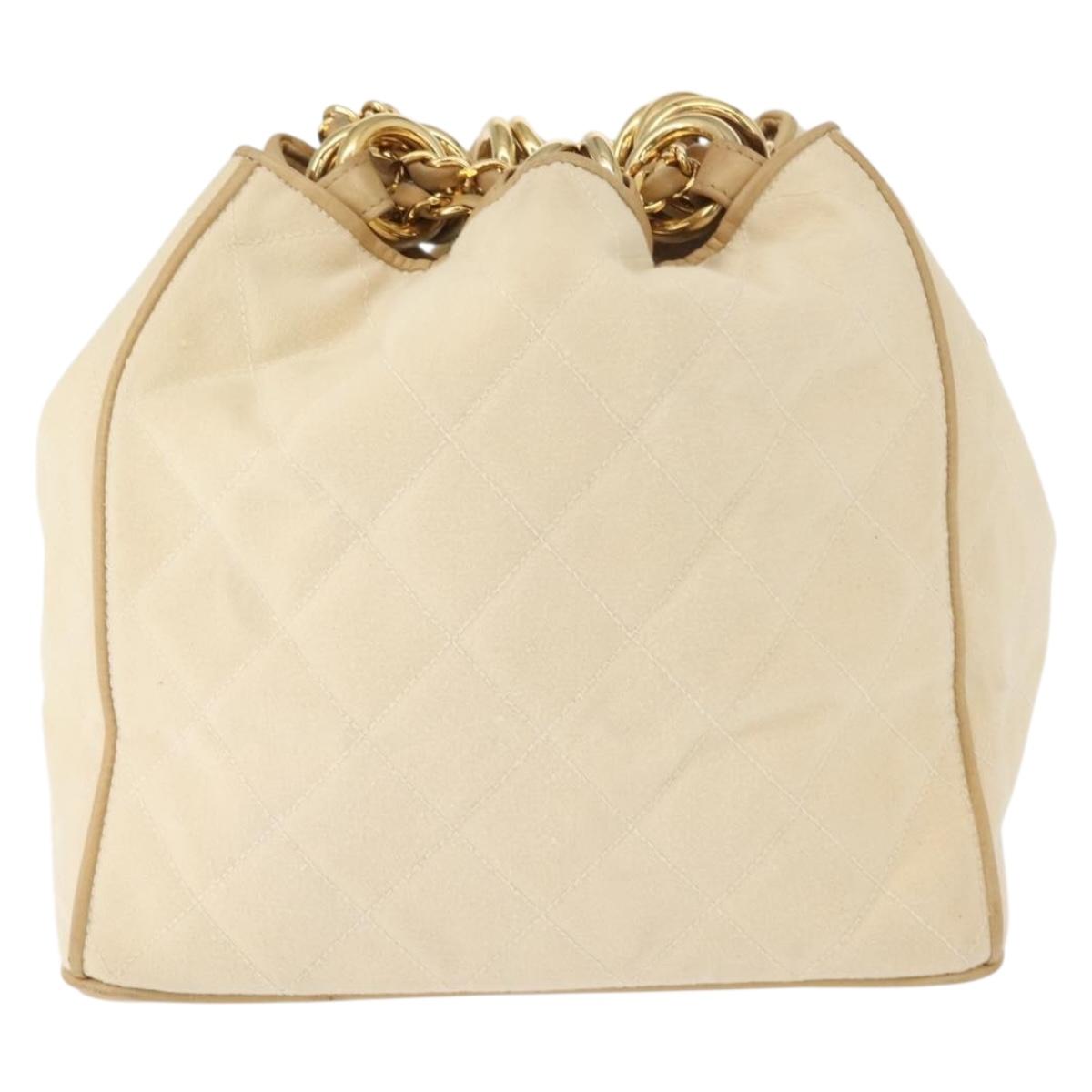 CHANEL Matelasse Chain Shoulder Bag Canvas Beige Gold CC Auth BA7293