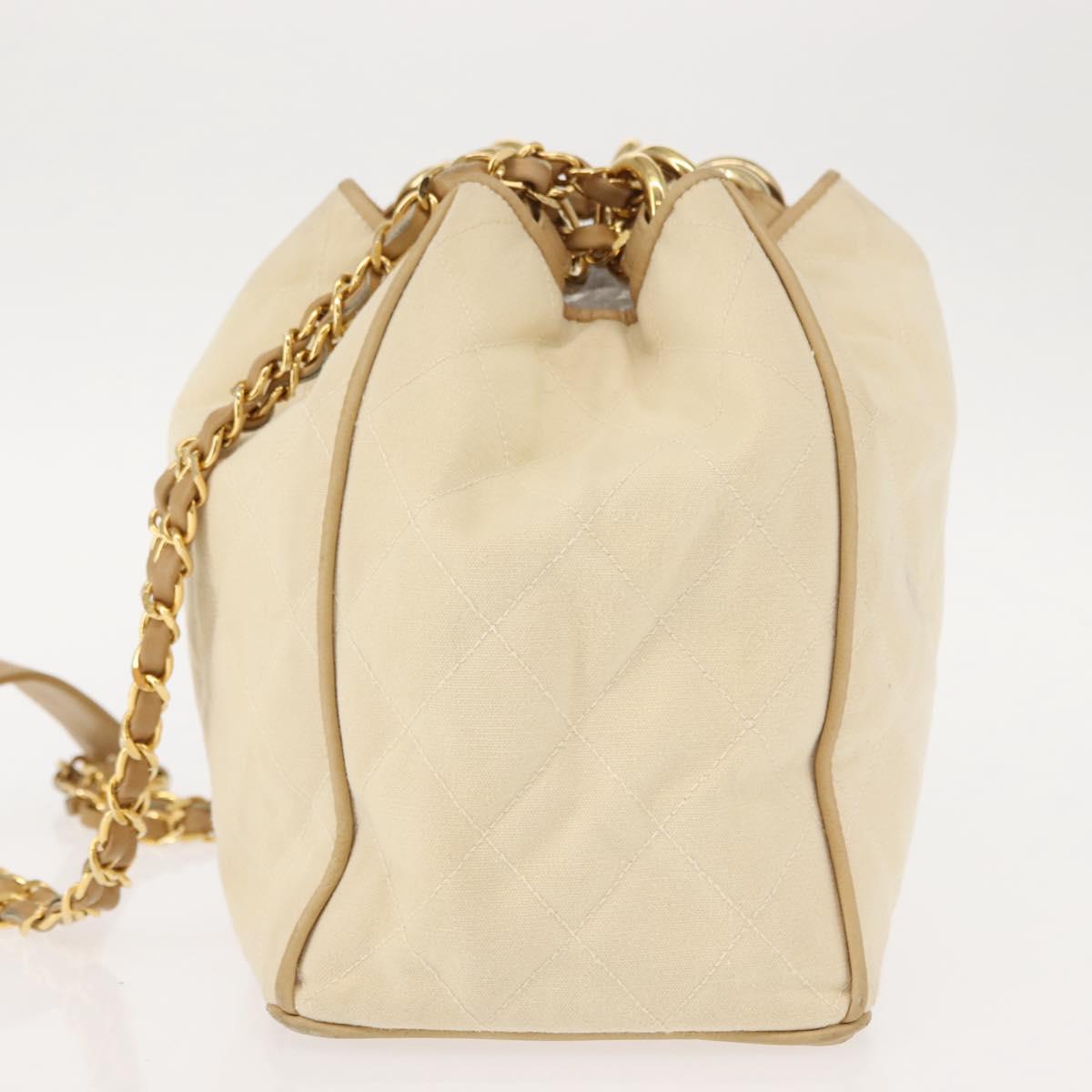 CHANEL Matelasse Chain Shoulder Bag Canvas Beige Gold CC Auth BA7293