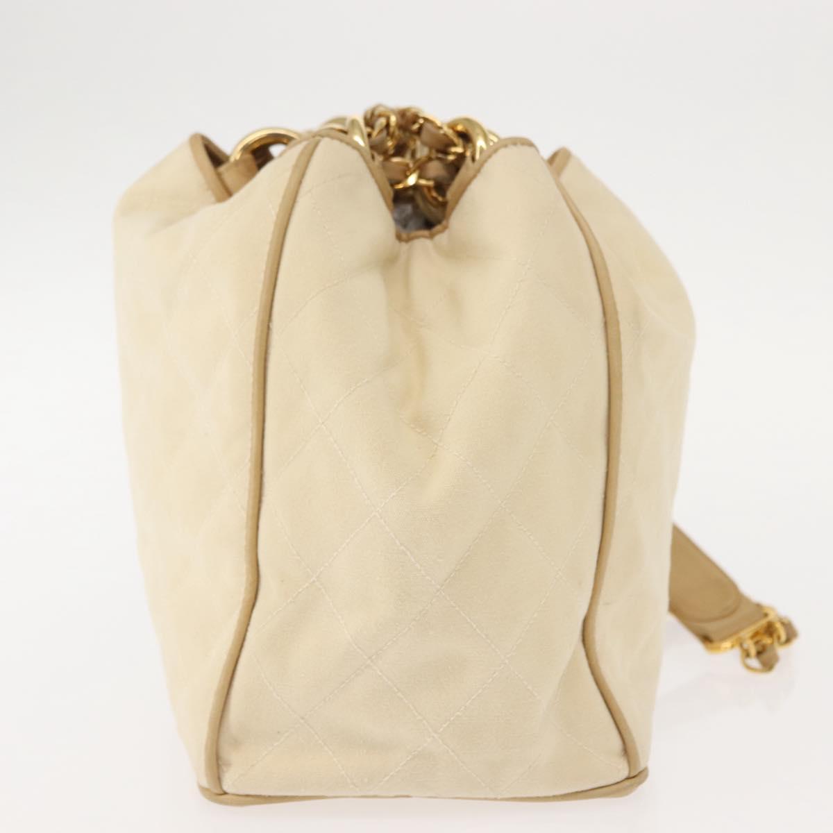 CHANEL Matelasse Chain Shoulder Bag Canvas Beige Gold CC Auth BA7293