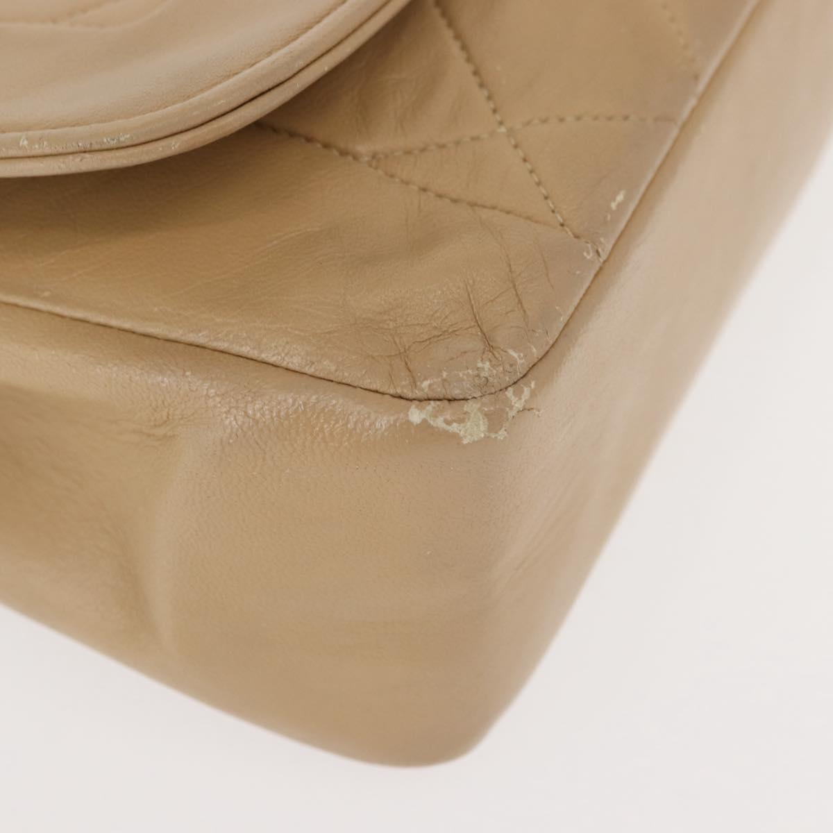 CHANEL Matelasse Chain Shoulder Bag Lamb Skin Beige Gold CC Auth BA7295