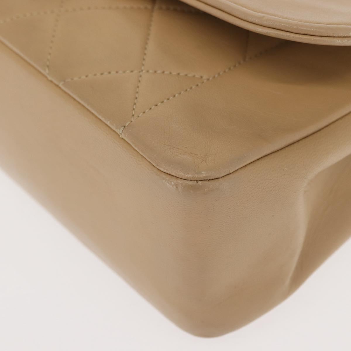 CHANEL Matelasse Chain Shoulder Bag Lamb Skin Beige Gold CC Auth BA7295