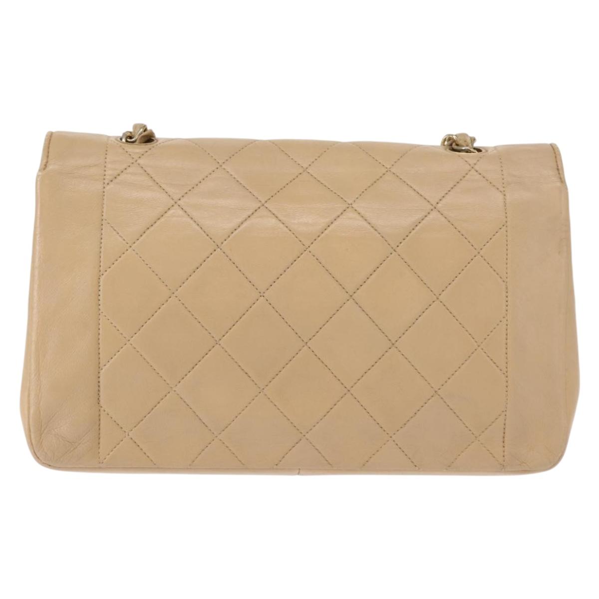 CHANEL Matelasse Chain Shoulder Bag Lamb Skin Beige Gold CC Auth BA7295