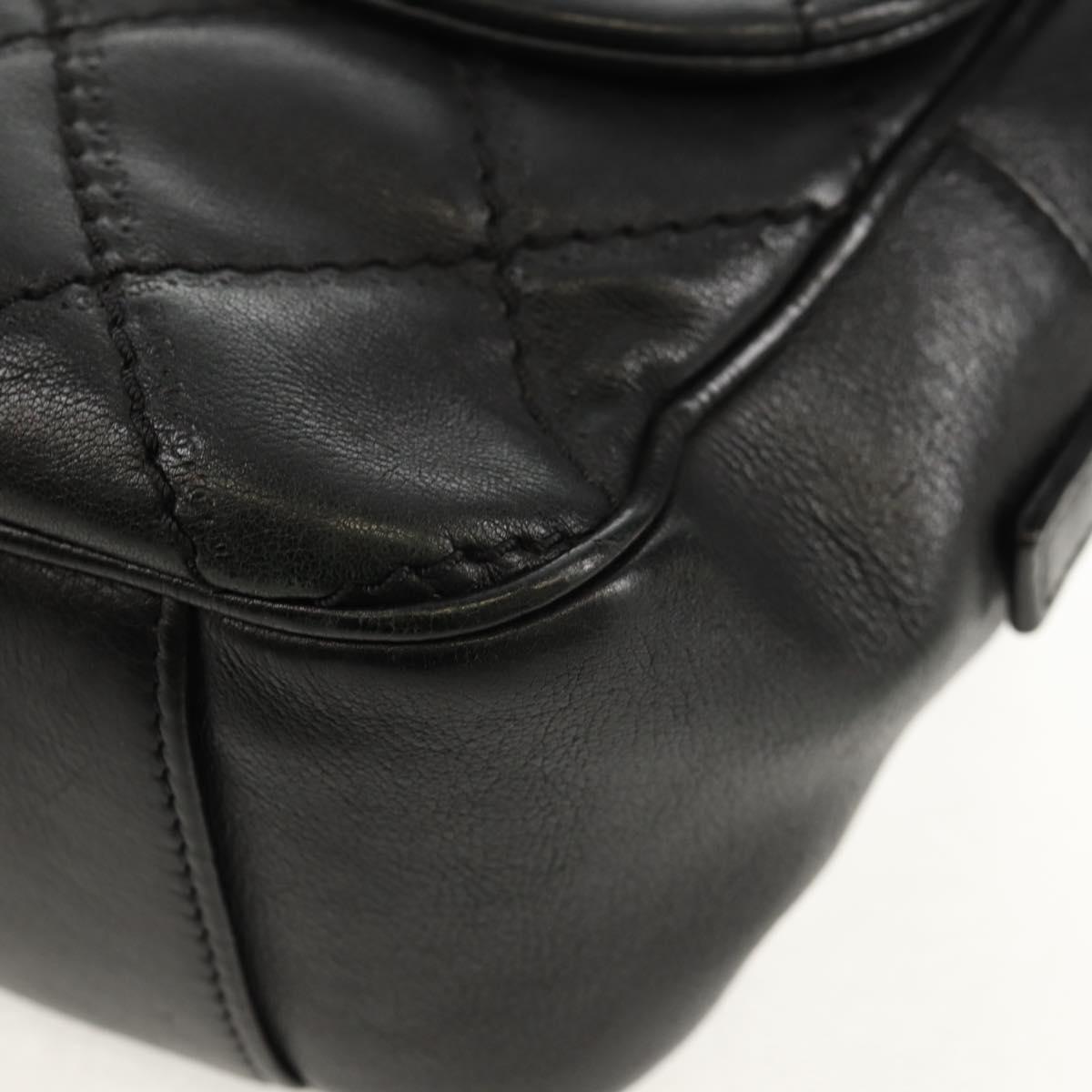 CHANEL Chain Matelasse Shoulder Bag Leather Black Silver CC Auth BA7297V