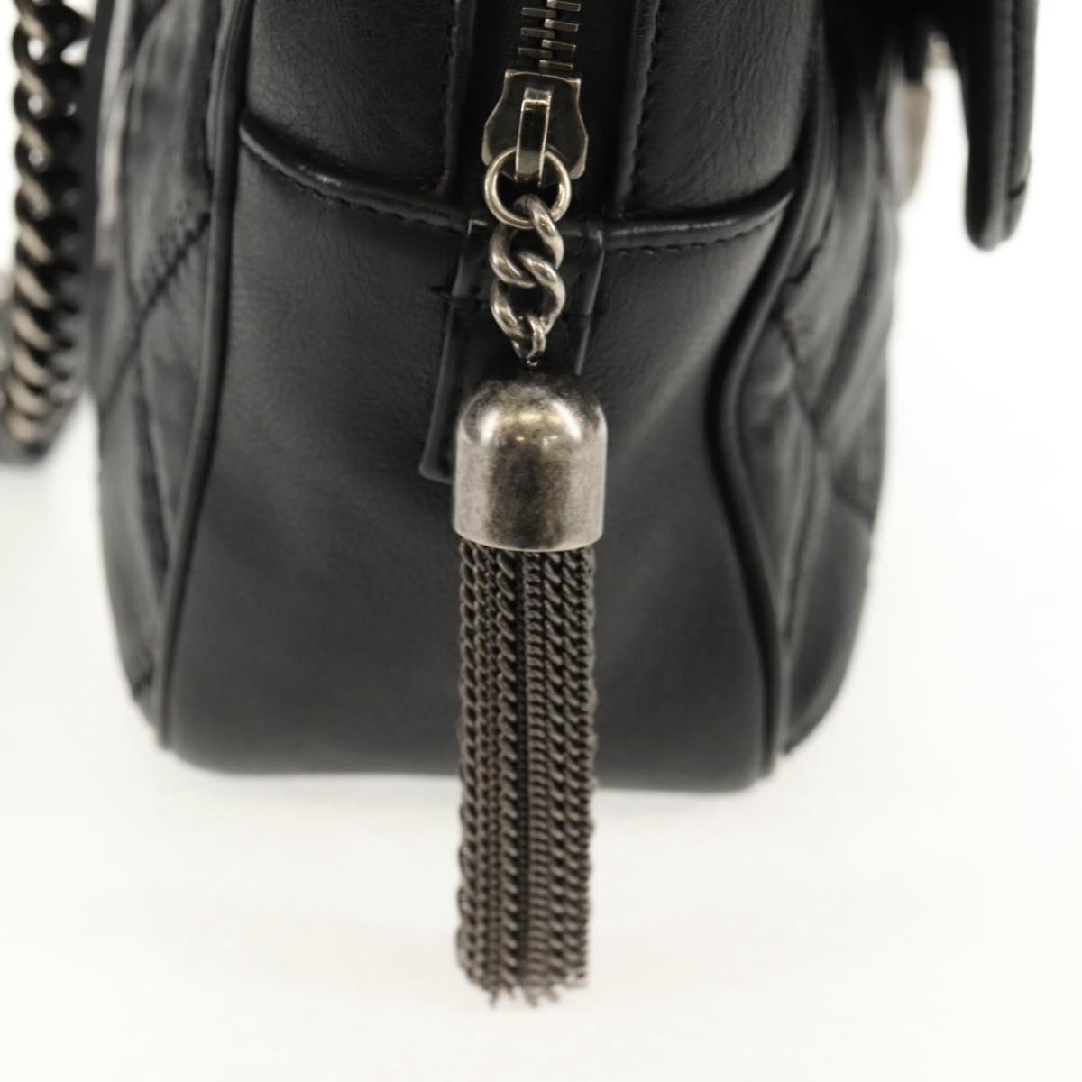 CHANEL Chain Matelasse Shoulder Bag Leather Black Silver CC Auth BA7297V