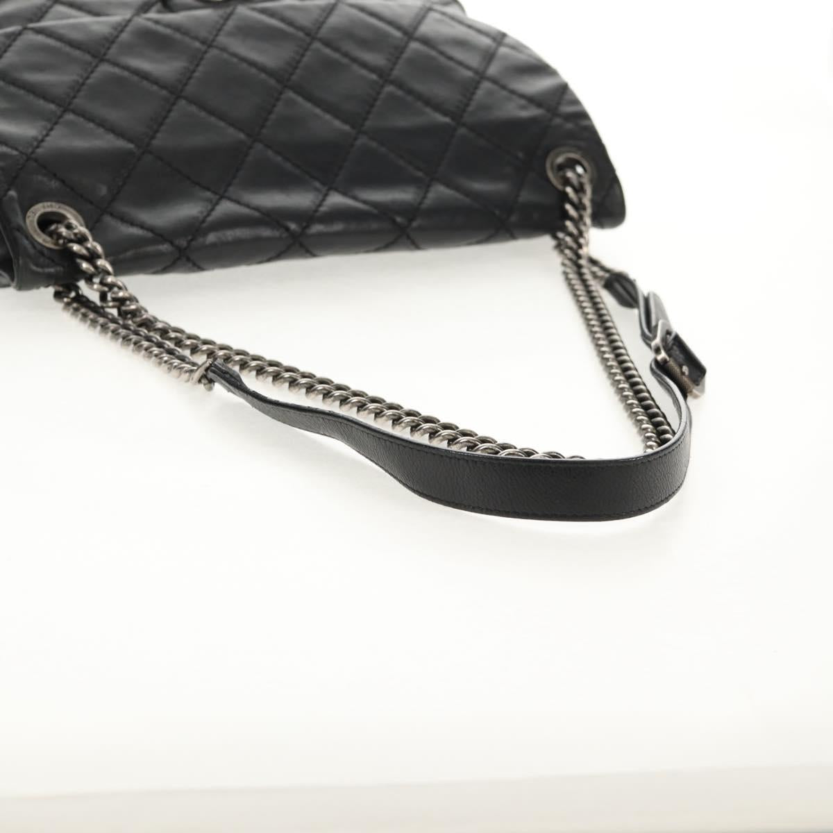 CHANEL Chain Matelasse Shoulder Bag Leather Black Silver CC Auth BA7297V