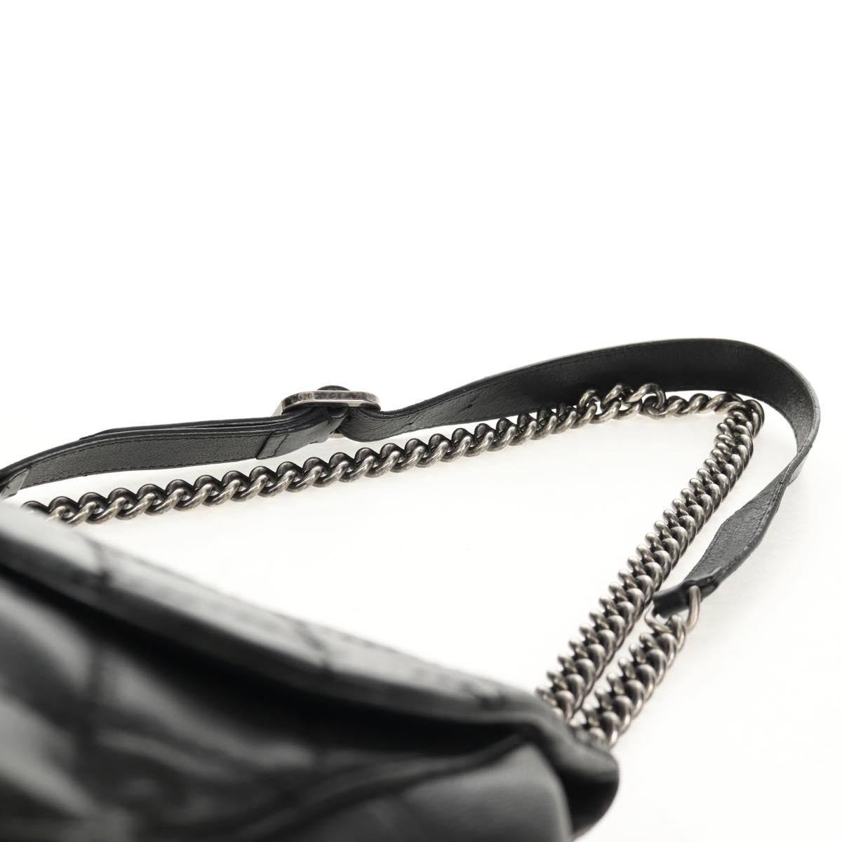 CHANEL Chain Matelasse Shoulder Bag Leather Black Silver CC Auth BA7297V