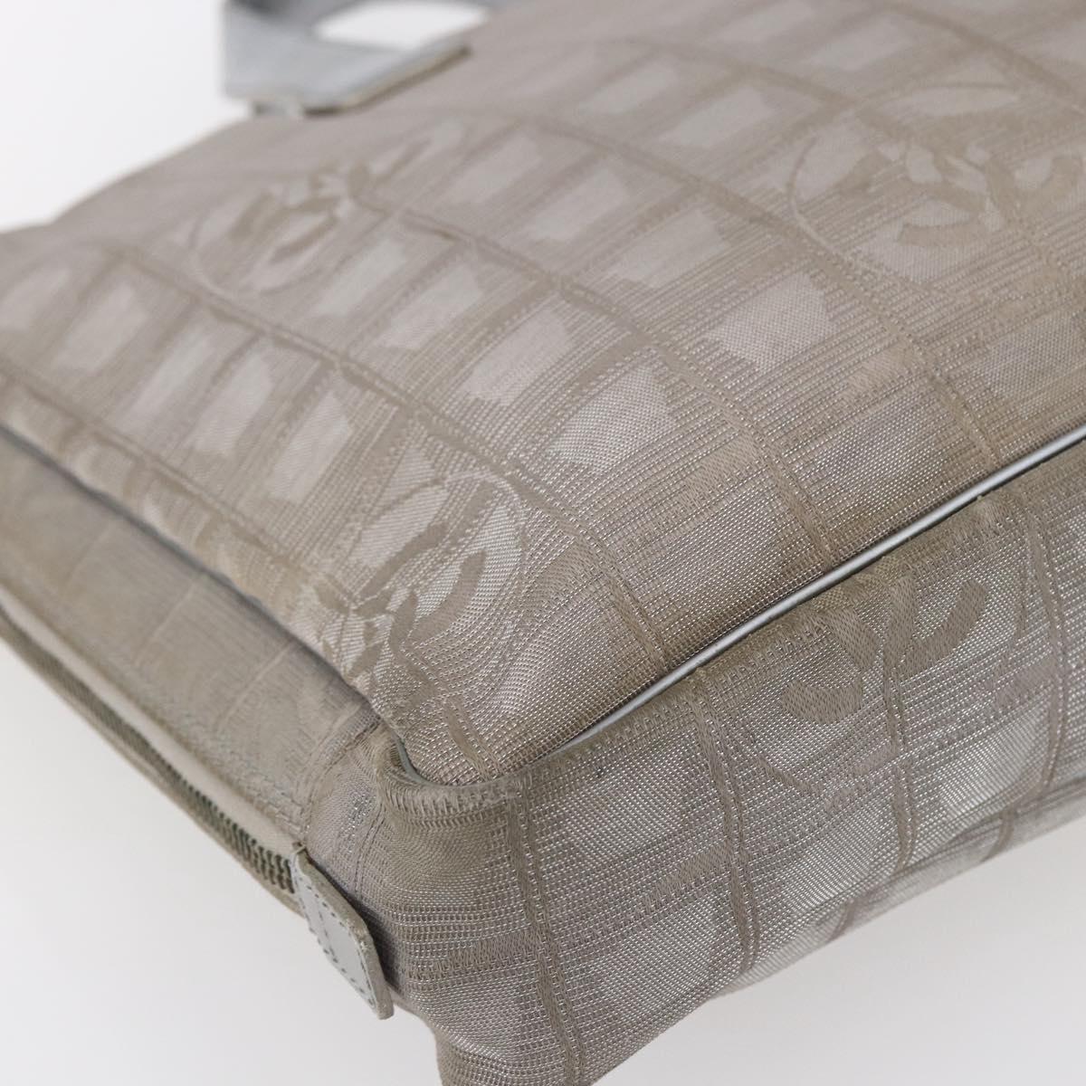 CHANEL New Travel Line Tote Bag Nylon Silver CC Auth BA7299