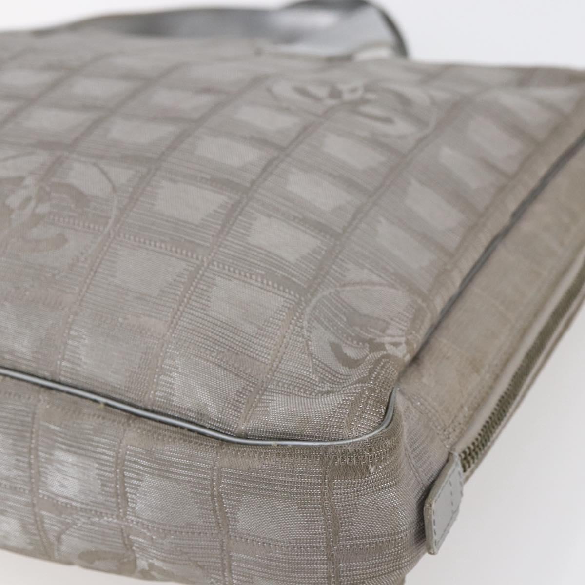 CHANEL New Travel Line Tote Bag Nylon Silver CC Auth BA7299