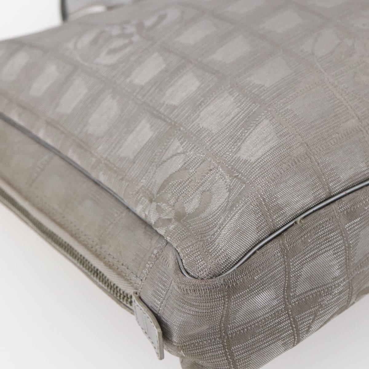 CHANEL New Travel Line Tote Bag Nylon Silver CC Auth BA7299