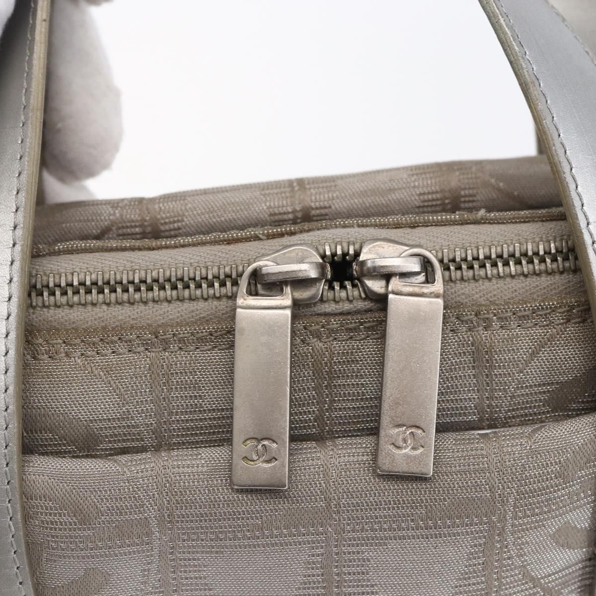 CHANEL New Travel Line Tote Bag Nylon Silver CC Auth BA7299