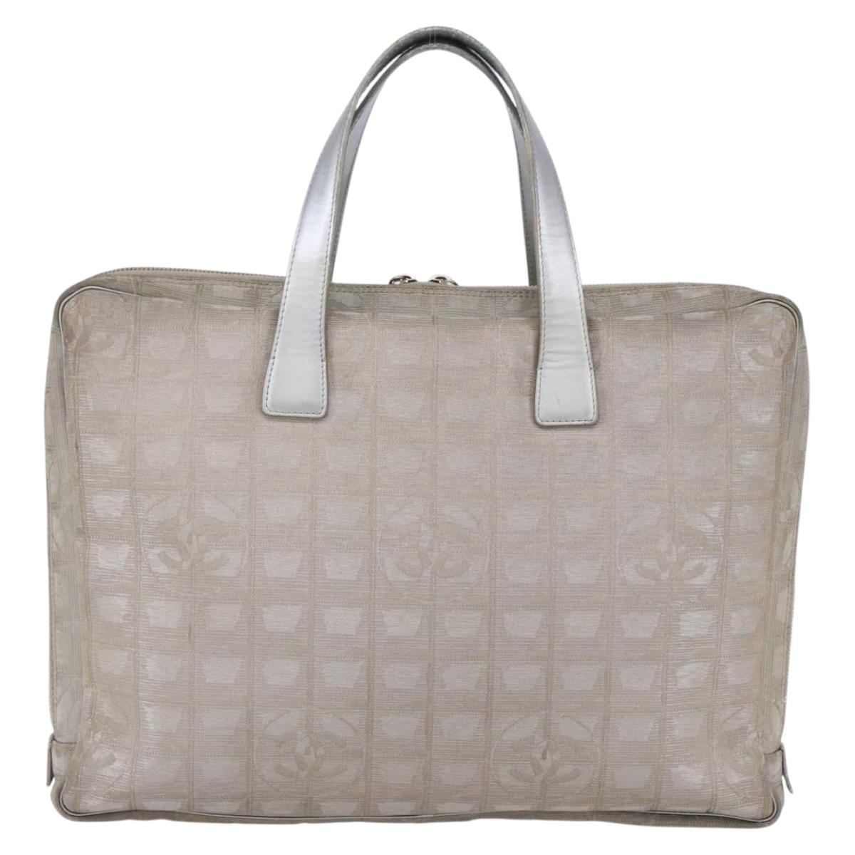 CHANEL New Travel Line Tote Bag Nylon Silver CC Auth BA7299