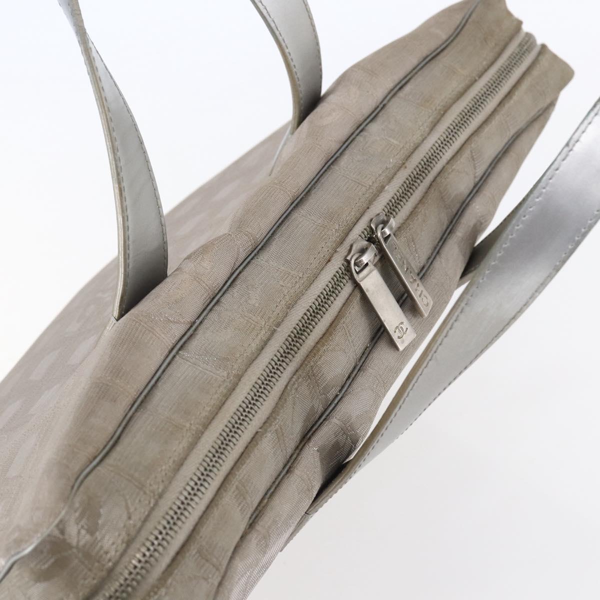 CHANEL New Travel Line Tote Bag Nylon Silver CC Auth BA7299