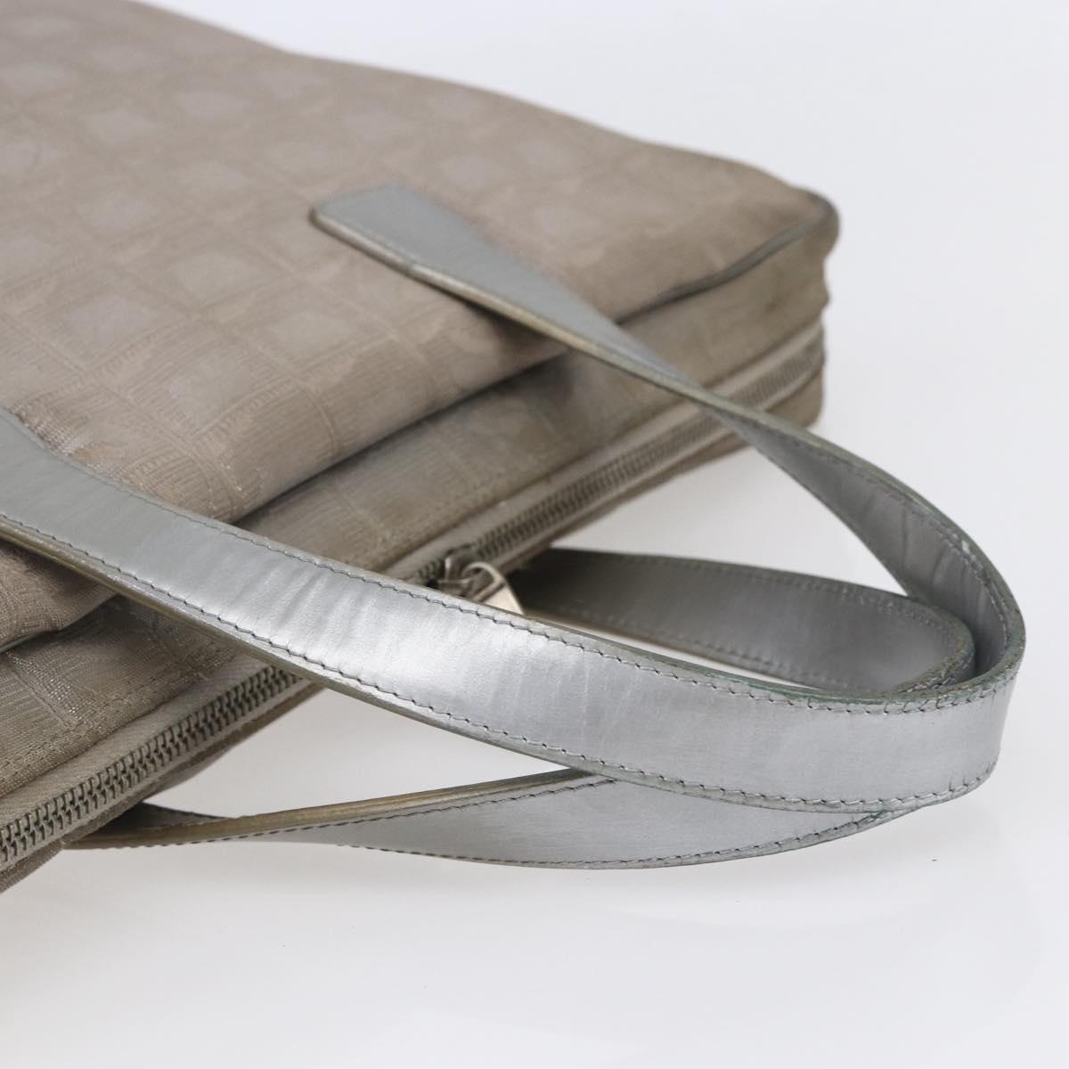 CHANEL New Travel Line Tote Bag Nylon Silver CC Auth BA7299