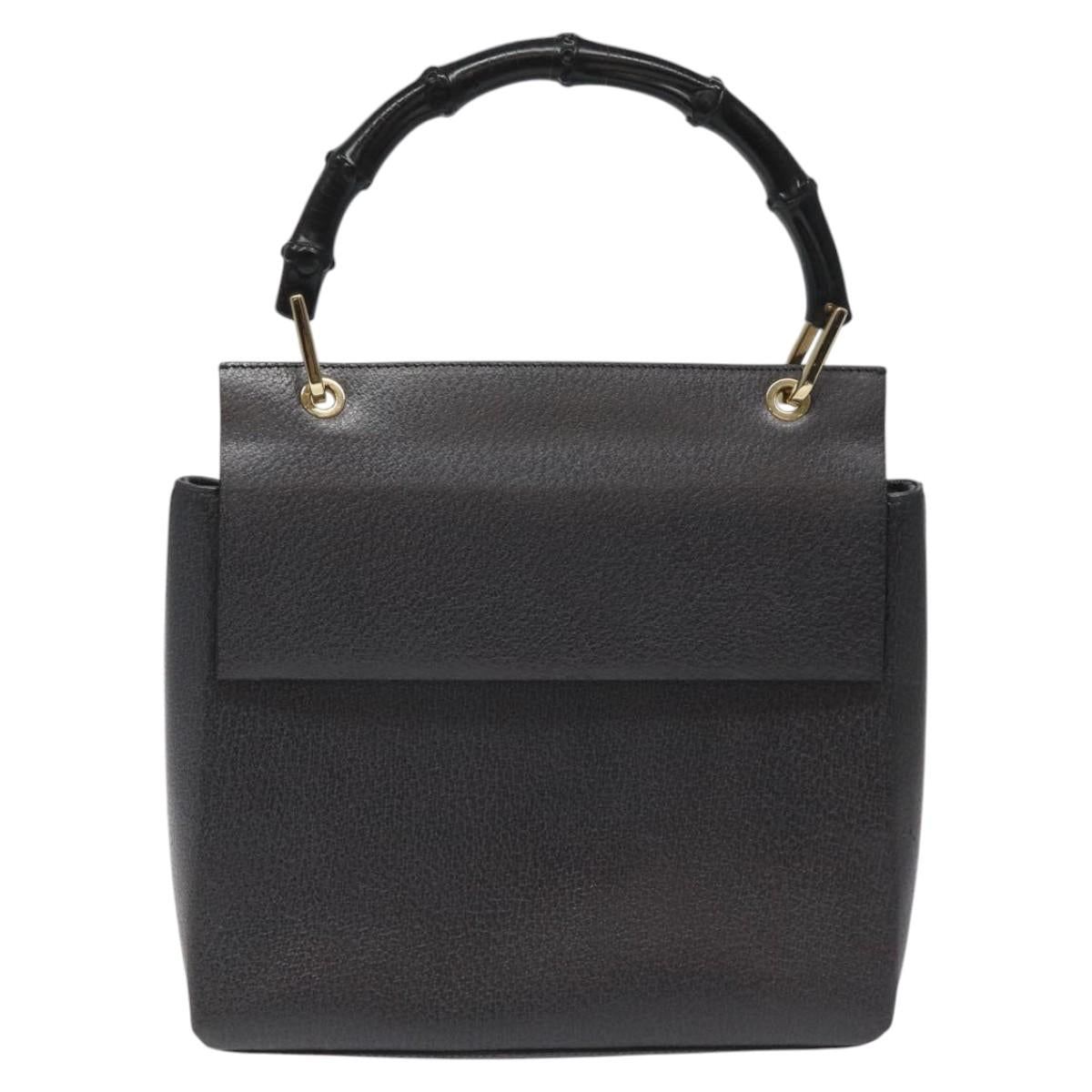 GUCCI Bamboo Hand Bag Leather Black Gold 001 3444 1887 Auth BA730