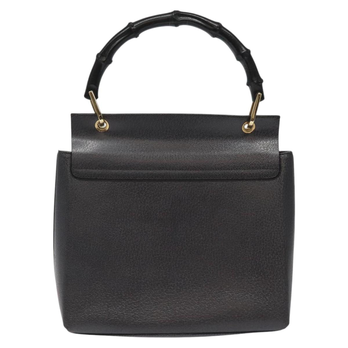 GUCCI Bamboo Hand Bag Leather Black Gold 001 3444 1887 Auth BA730