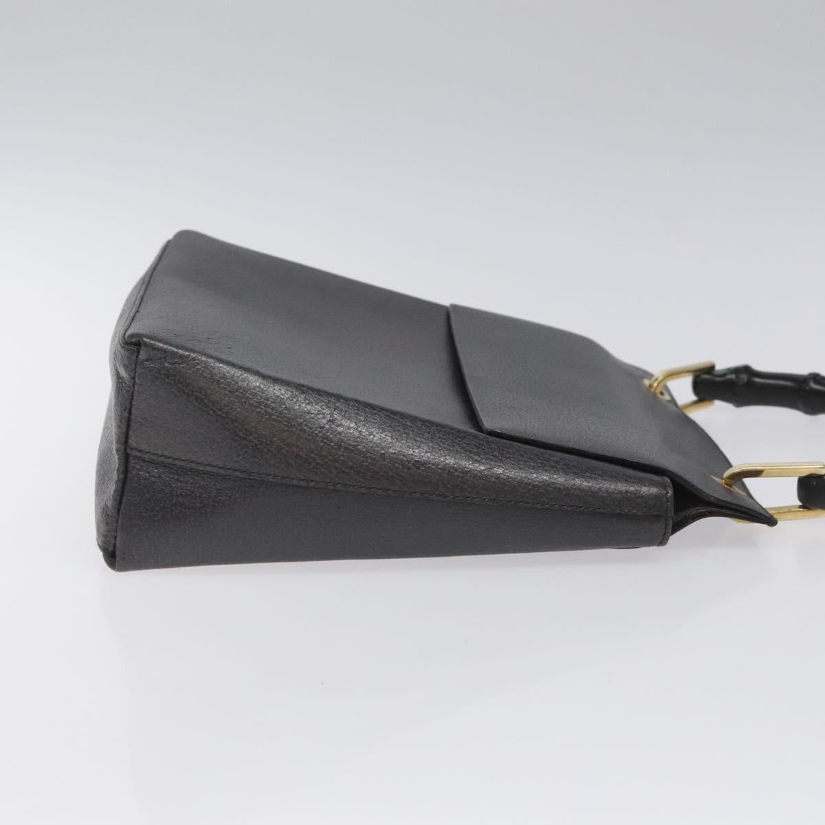 GUCCI Bamboo Hand Bag Leather Black Gold 001 3444 1887 Auth BA730