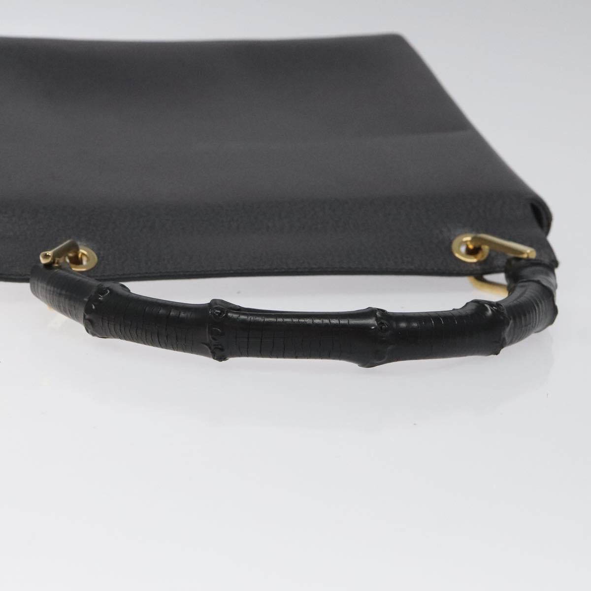 GUCCI Bamboo Hand Bag Leather Black Gold 001 3444 1887 Auth BA730