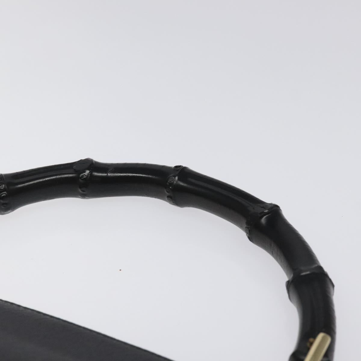 GUCCI Bamboo Hand Bag Leather Black Gold 001 3444 1887 Auth BA730