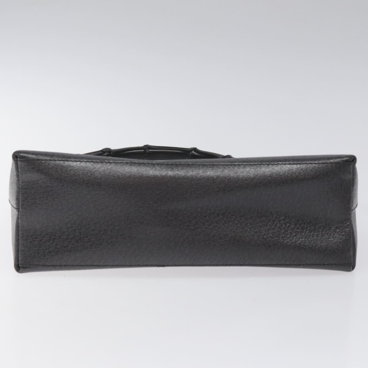 GUCCI Bamboo Hand Bag Leather Black Gold 001 3444 1887 Auth BA730