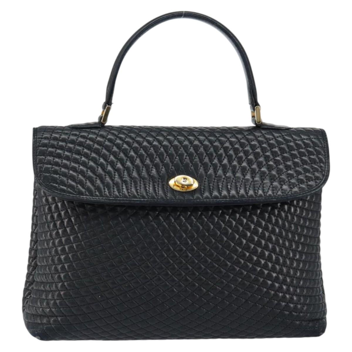 BALLY Hand Bag Leather Black Gold Auth BA7301