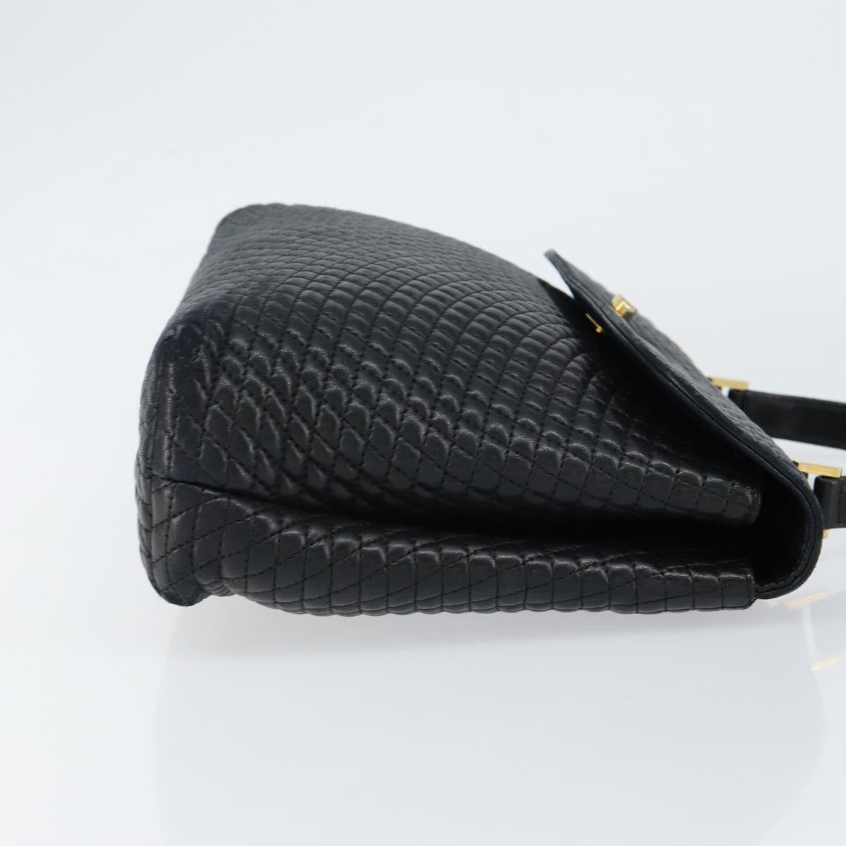 BALLY Hand Bag Leather Black Gold Auth BA7301