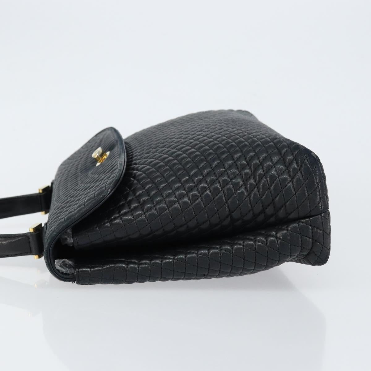 BALLY Hand Bag Leather Black Gold Auth BA7301