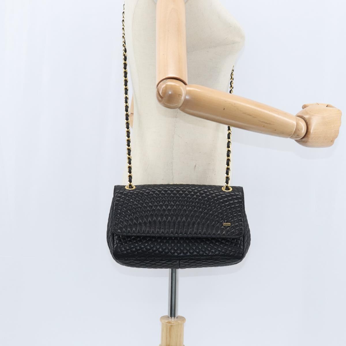 BALLY Chain Shoulder Bag Leather Black Gold Auth BA7302