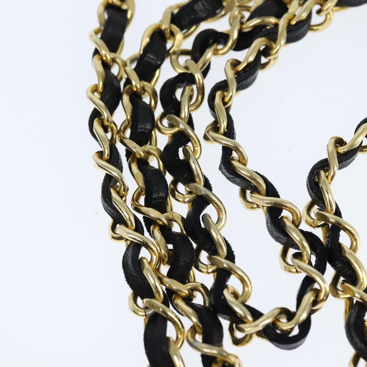 BALLY Chain Shoulder Bag Leather Black Gold Auth BA7302