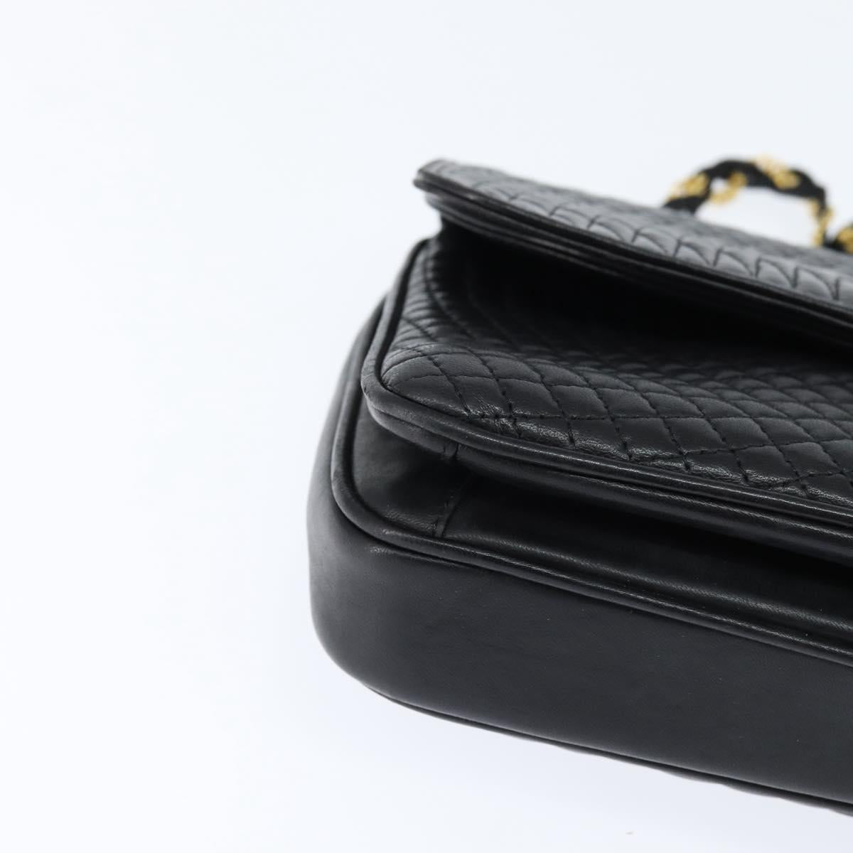 BALLY Chain Shoulder Bag Leather Black Gold Auth BA7303