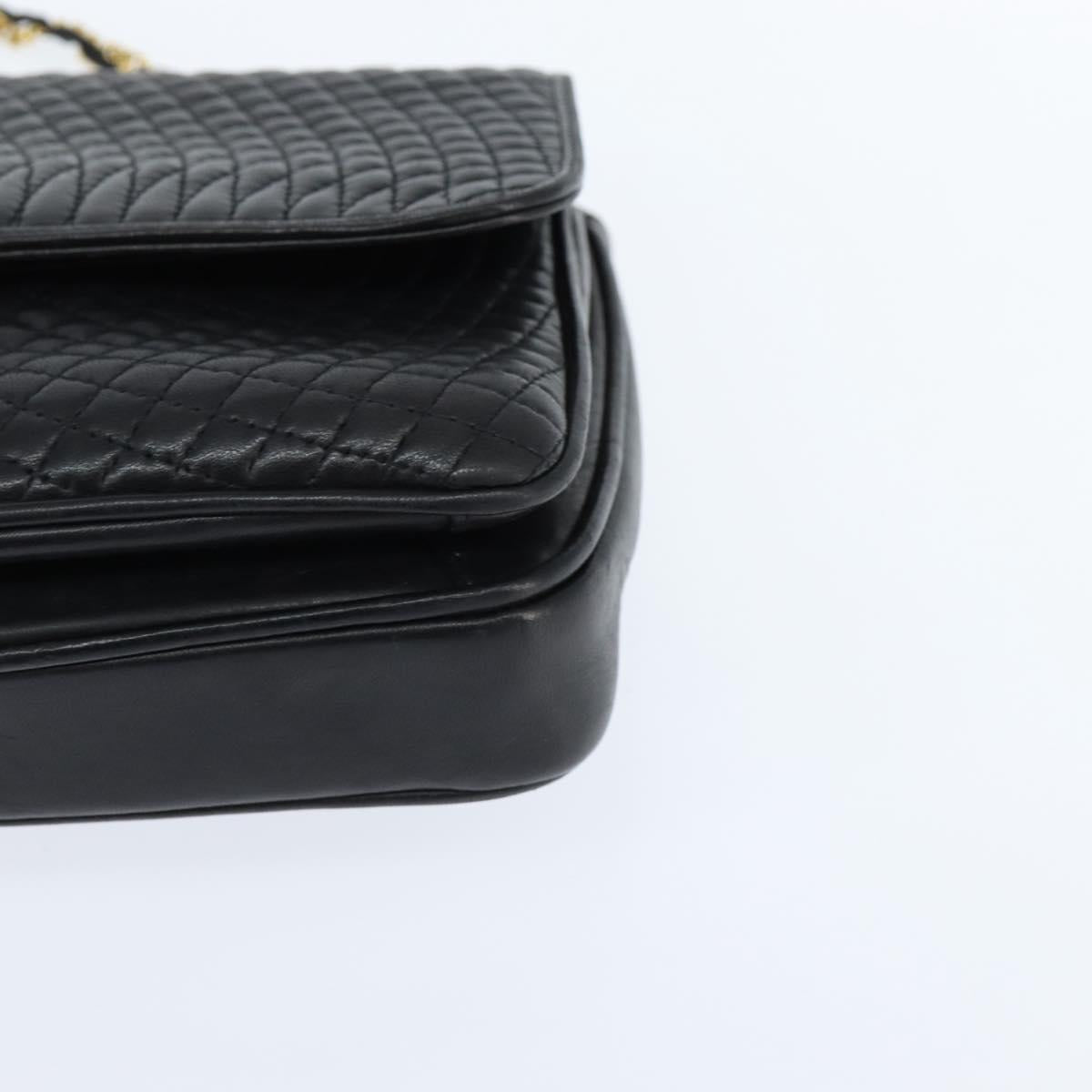 BALLY Chain Shoulder Bag Leather Black Gold Auth BA7303