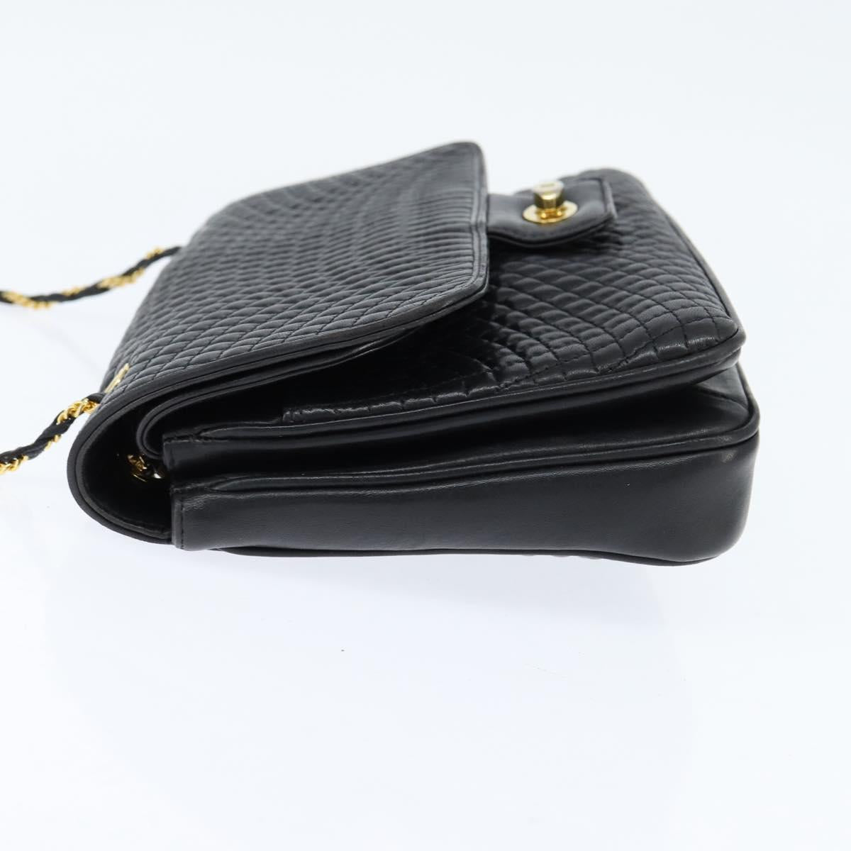 BALLY Chain Shoulder Bag Leather Black Gold Auth BA7303