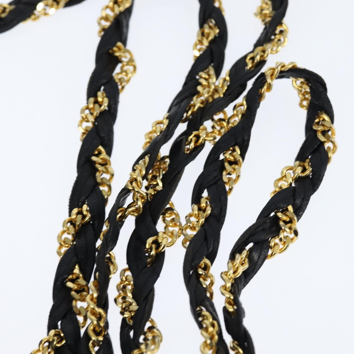 BALLY Chain Shoulder Bag Leather Black Gold Auth BA7303