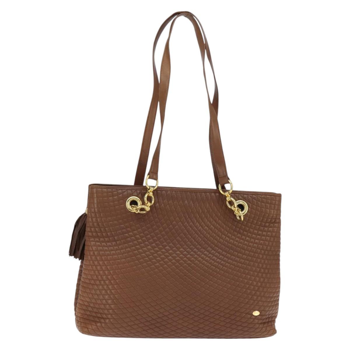 BALLY Tote Bag Leather Brown Gold Auth BA7304
