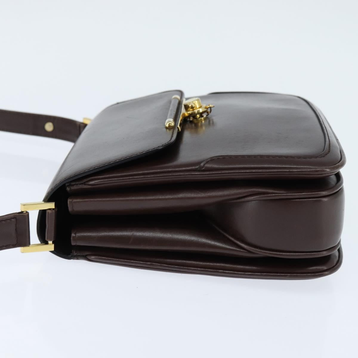 BALLY Shoulder Bag Leather Brown Gold Auth BA7305