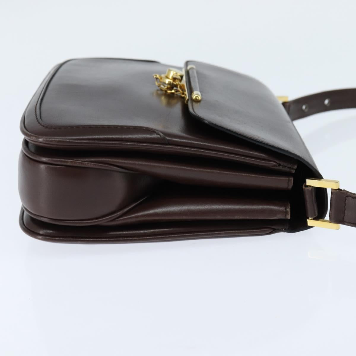 BALLY Shoulder Bag Leather Brown Gold Auth BA7305