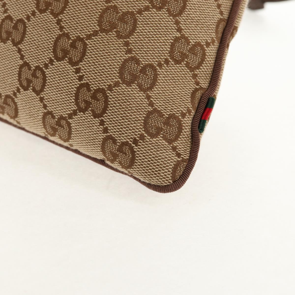 GUCCI GG Canvas Web Sherry Line Drawstring Pouch Beige Gold Auth BA7306M