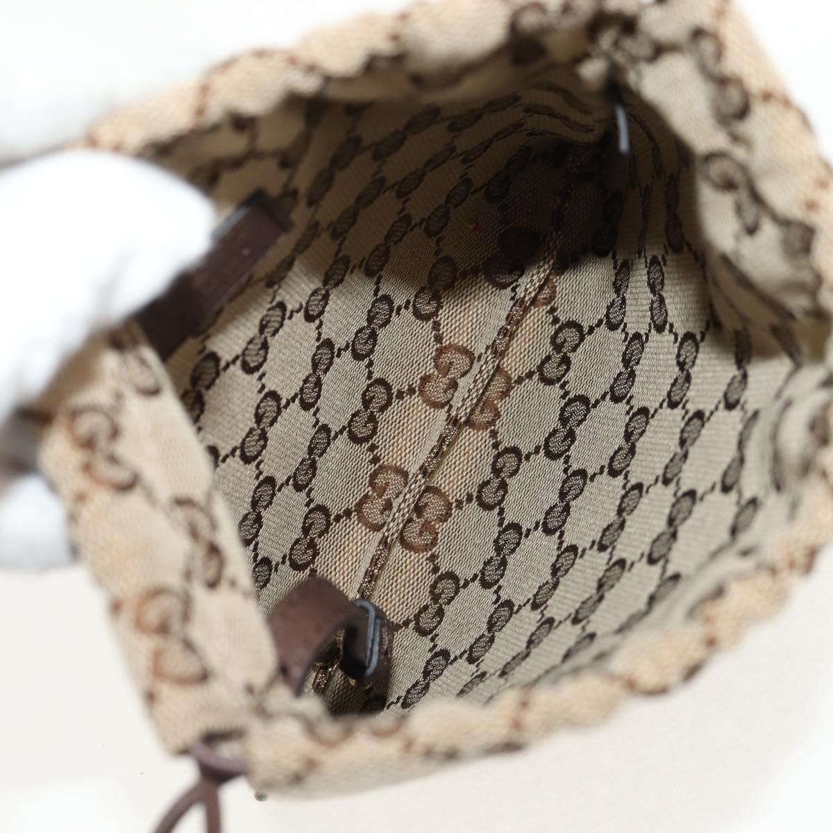 GUCCI GG Canvas Web Sherry Line Drawstring Pouch Beige Gold Auth BA7306M