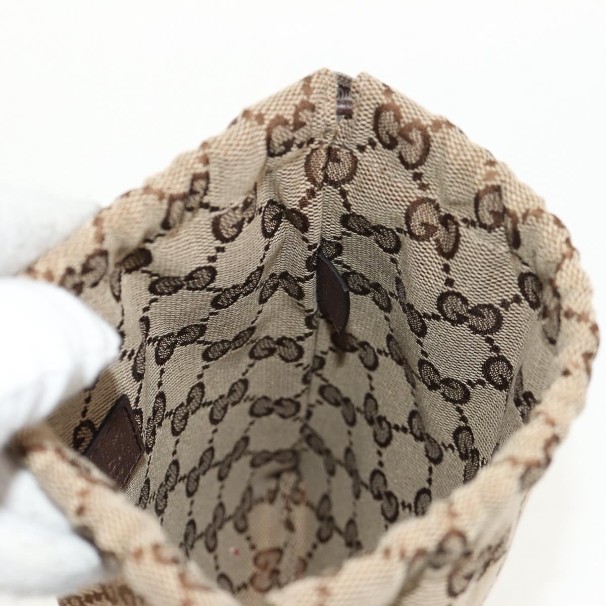 GUCCI GG Canvas Web Sherry Line Drawstring Pouch Beige Gold Auth BA7306M