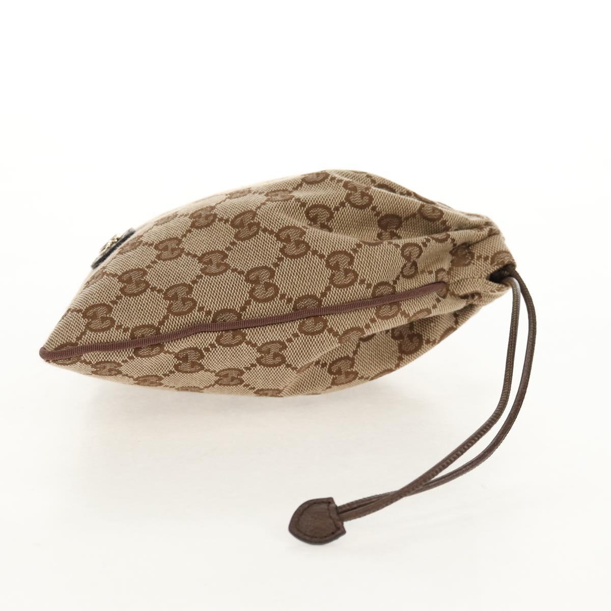 GUCCI GG Canvas Web Sherry Line Drawstring Pouch Beige Gold Auth BA7306M