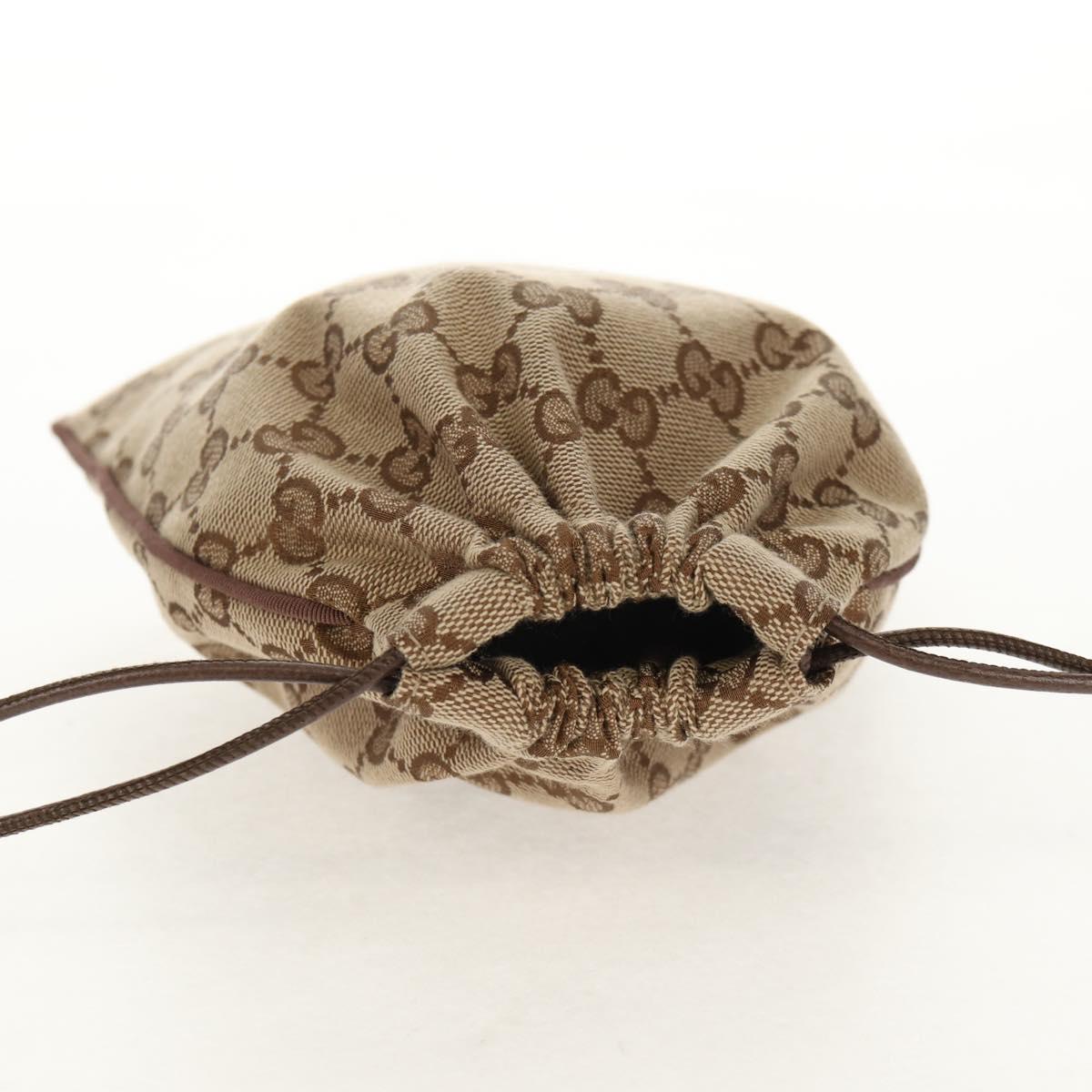 GUCCI GG Canvas Web Sherry Line Drawstring Pouch Beige Gold Auth BA7306M