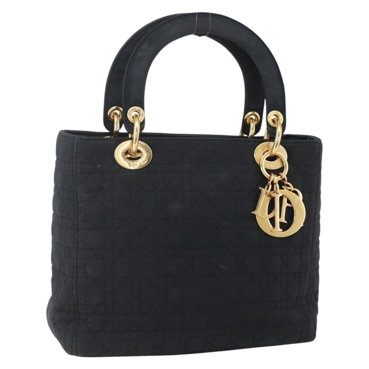 Christian Dior Canage Hand Bag Nylon Black Gold Auth BA7307