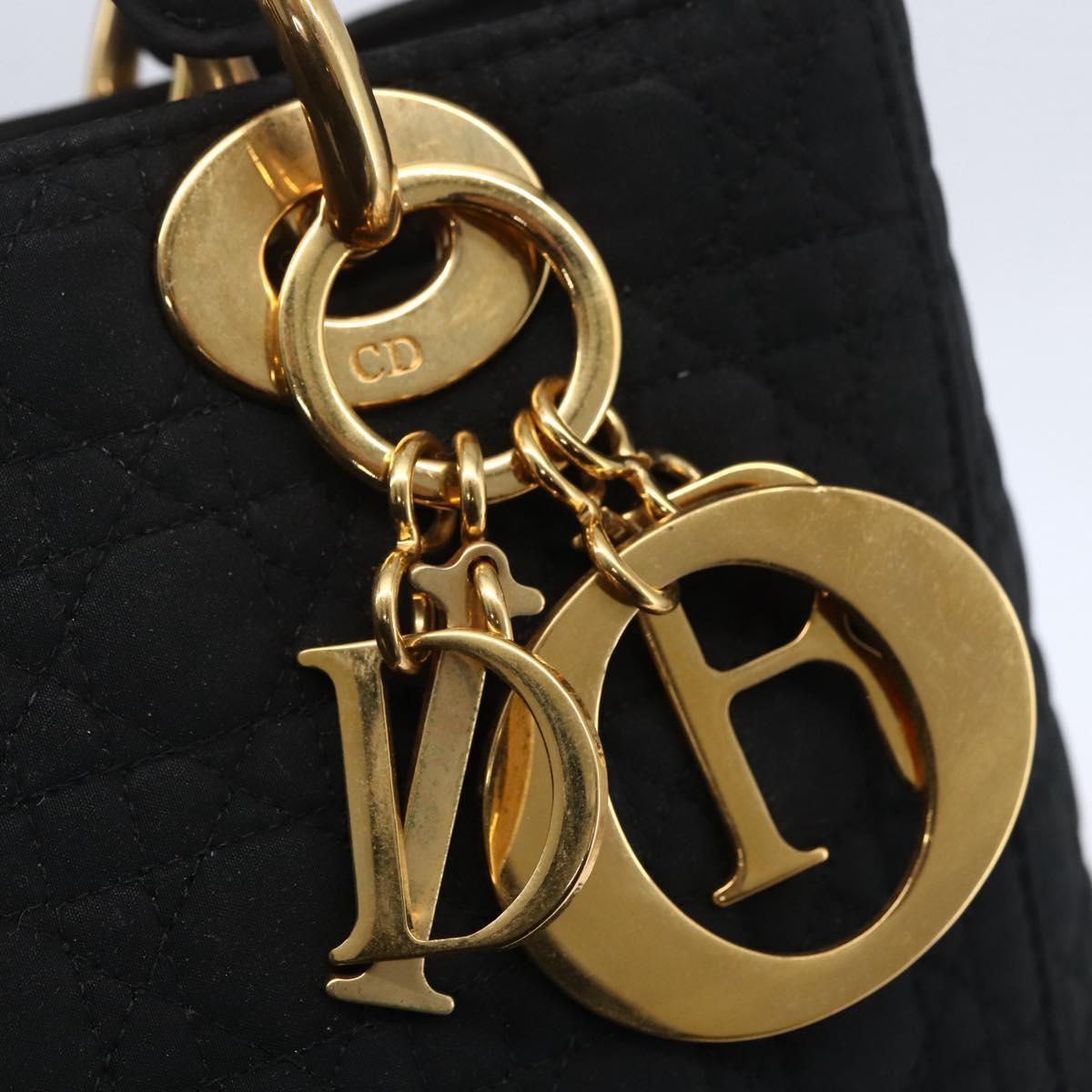 Christian Dior Canage Hand Bag Nylon Black Gold Auth BA7307