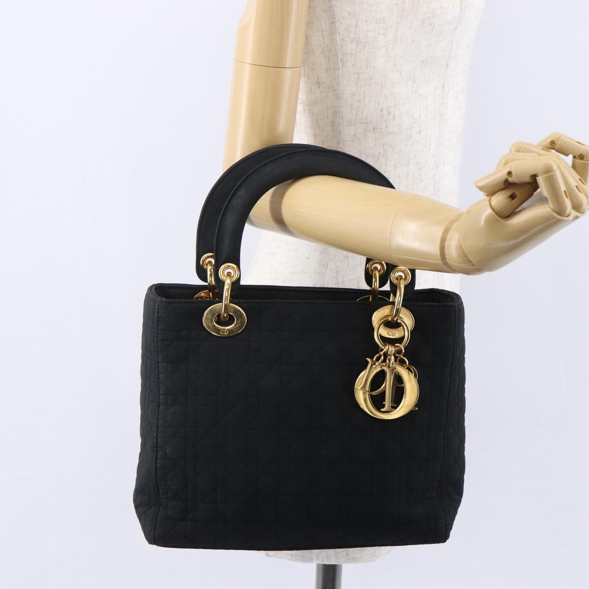 Christian Dior Canage Hand Bag Nylon Black Gold Auth BA7307