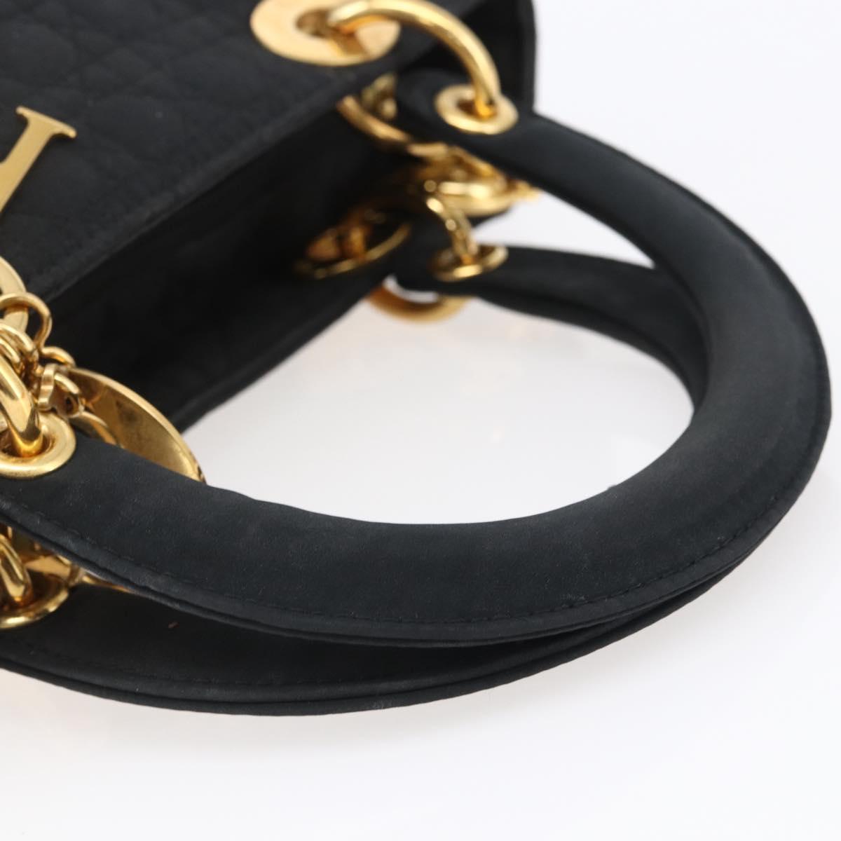 Christian Dior Canage Hand Bag Nylon Black Gold Auth BA7307