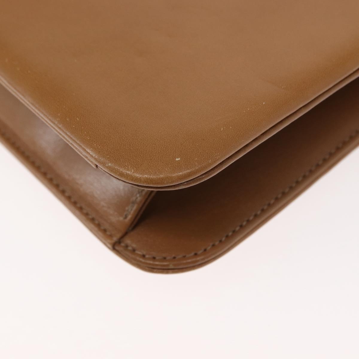 Christian Dior Chain Shoulder Bag Leather Beige Gold Auth BA7308