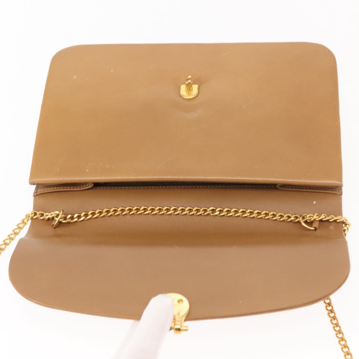 Christian Dior Chain Shoulder Bag Leather Beige Gold Auth BA7308