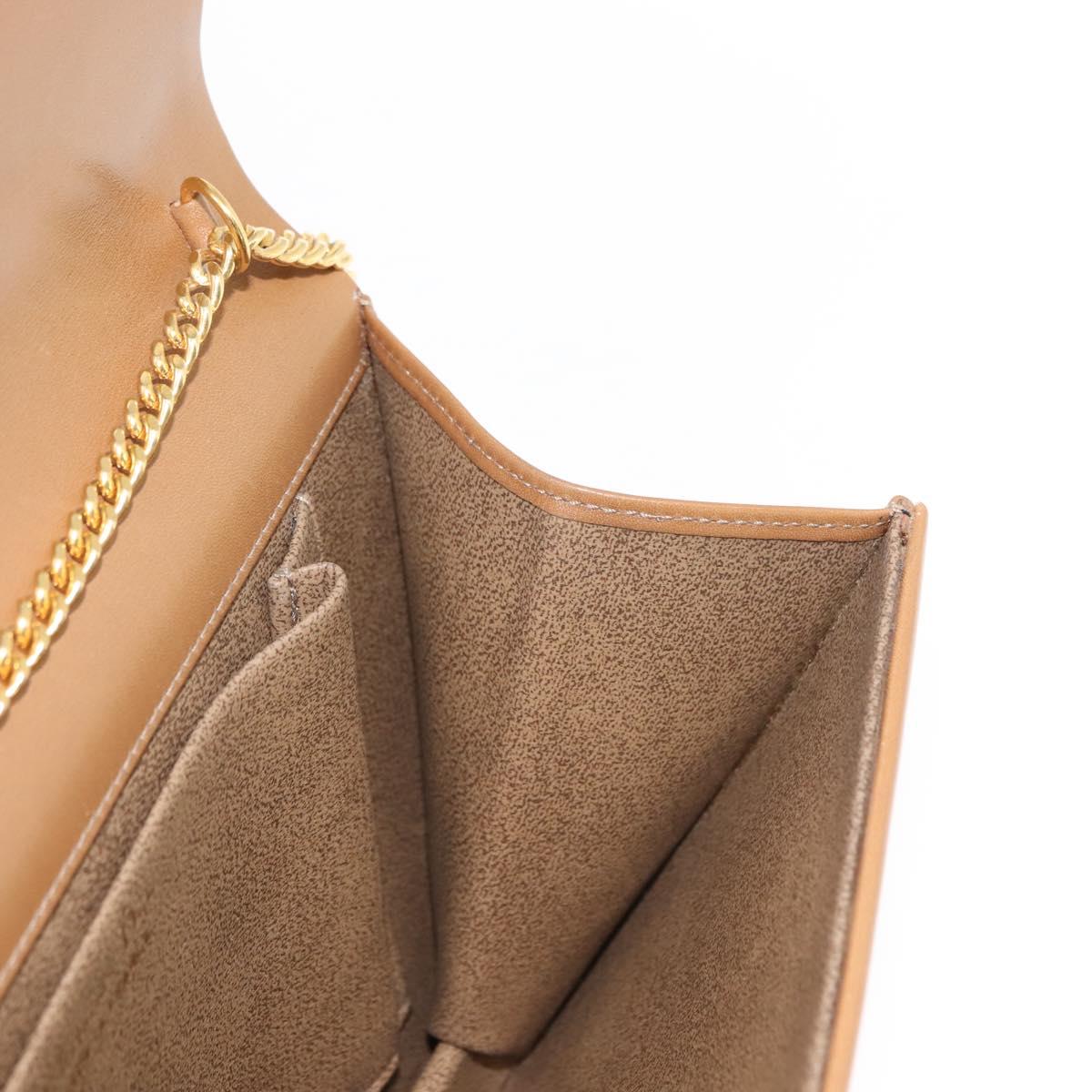 Christian Dior Chain Shoulder Bag Leather Beige Gold Auth BA7308