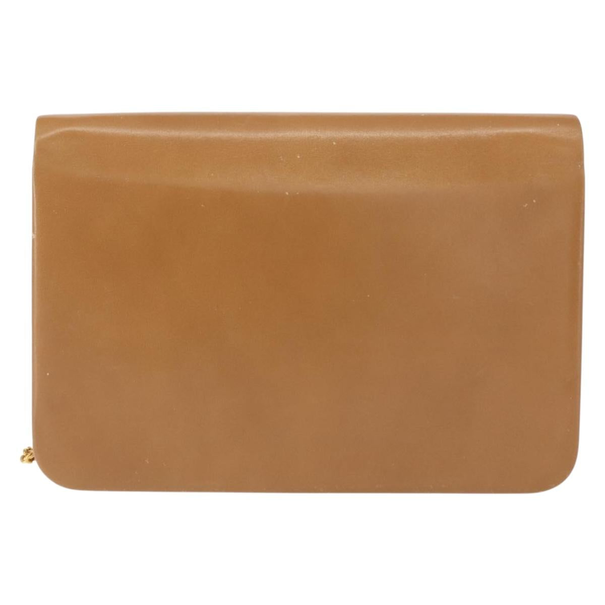 Christian Dior Chain Shoulder Bag Leather Beige Gold Auth BA7308